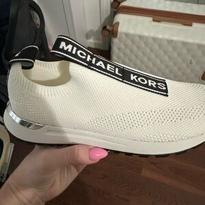 MICHAEL Michael Kors White and Black Slip-On Sneakers